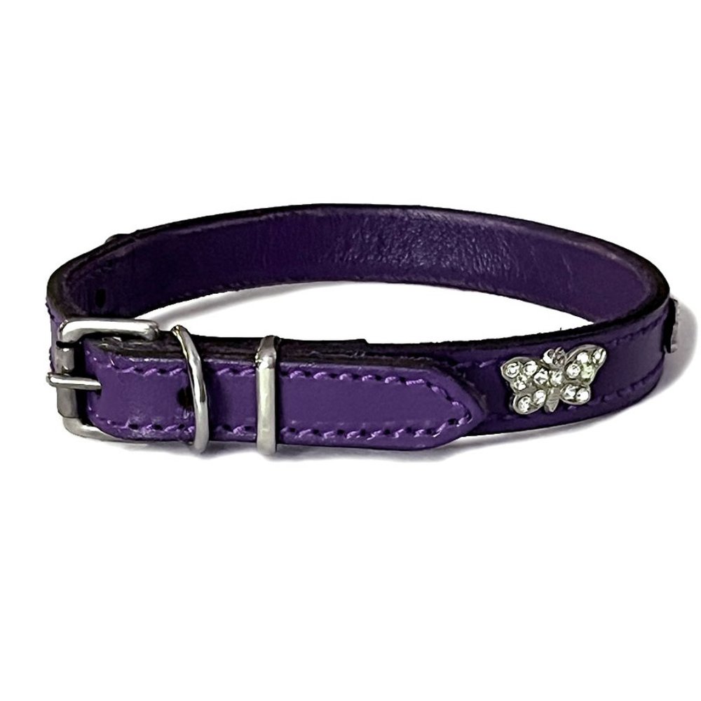 Crystal Butterfly & Purple Leather Collar, 12"-15" - Picture 3 of 5